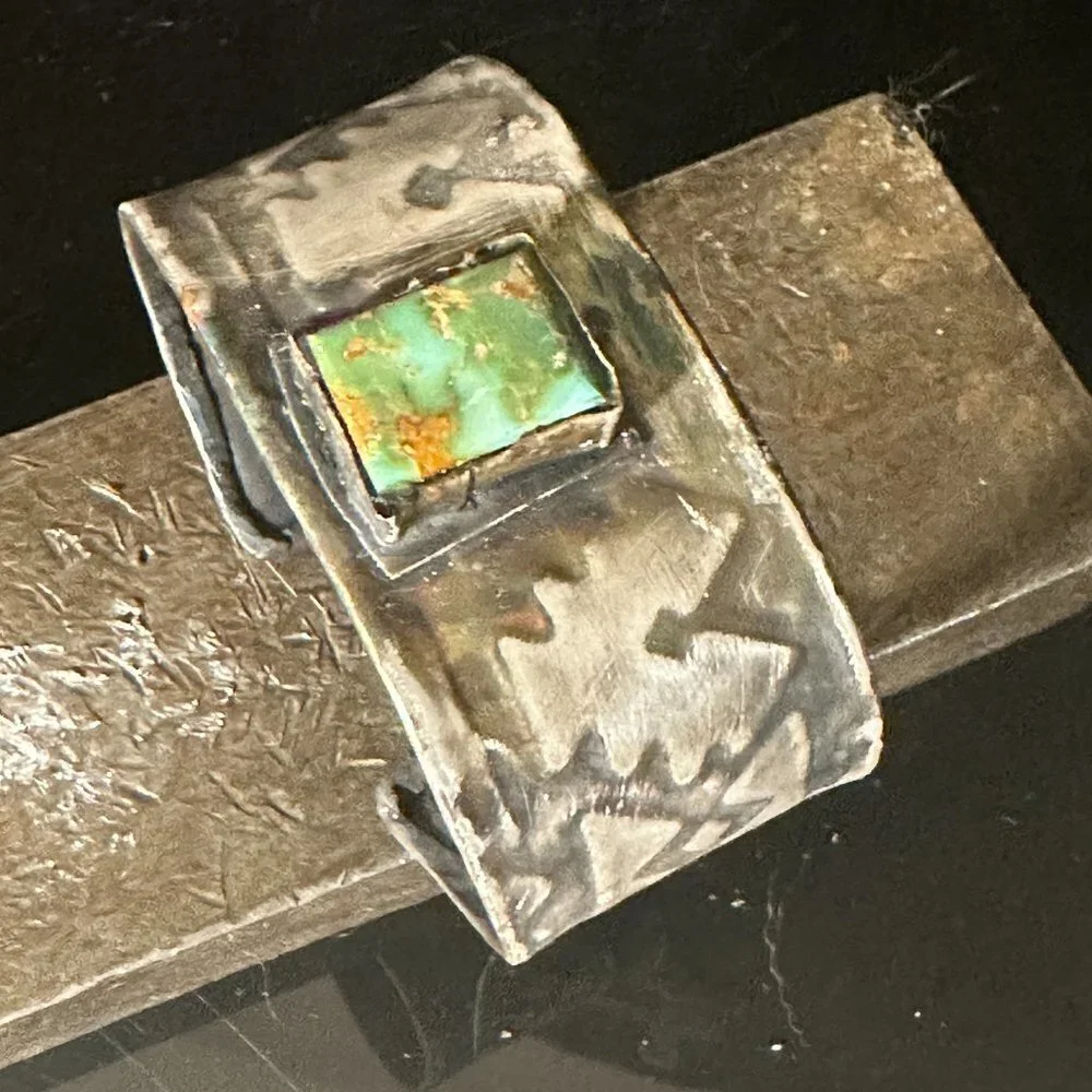 Royston Turquoise Aztec Southwestern Sterling Silver 925 Cuff Bracelet Unisex